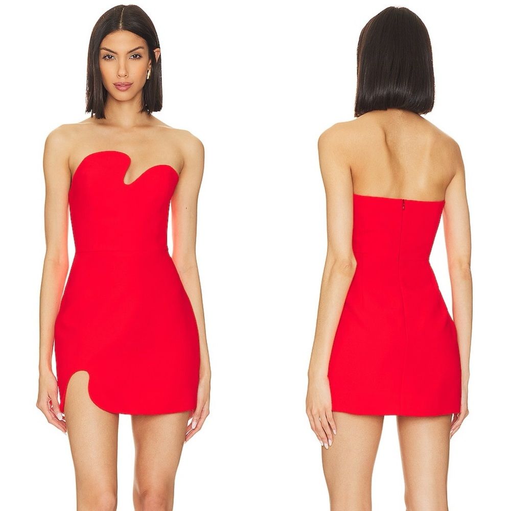 Amanda Uprichard X Revolve Strapless Puzzle Mini Dress In Crimson Red